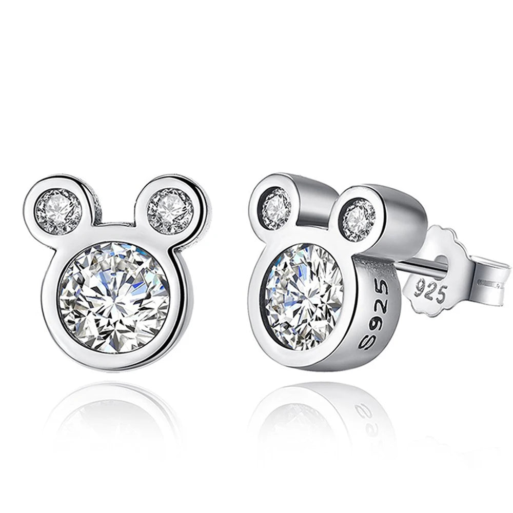 Hot Selling 925 Sterling Silver Cute Dazzling Mouse Cartoon Stud Earrings For Women Girl Authentic Original Jewelry Gift