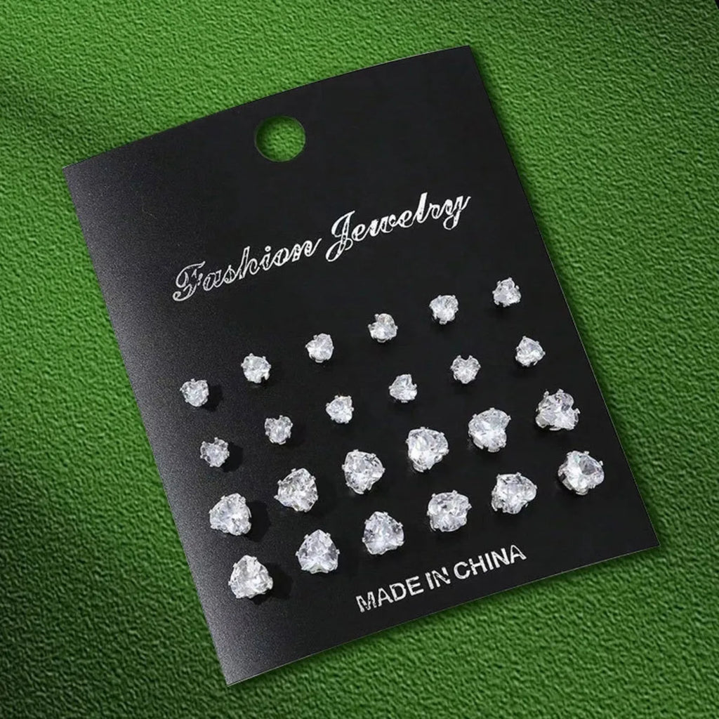 12 Pairs Set Stainless Steel Stud Earrings with Gemstone Buds Round Earrings Unisex Fashion Jewelry Gifts