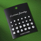 12 Pairs Set Stainless Steel Stud Earrings with Gemstone Buds Round Earrings Unisex Fashion Jewelry Gifts