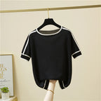 Camisetas Thin Knitted T Shirt Women Short Sleeve Summer Tops Casual Clothes Striped Fashion T-Shirt Tee Shirt Blusas 18841