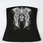 Gothic Print Black Strapless Tube Top Women Skinny Cropped Summer Casual Chic Graphic Tee Y2K Streetwear Basic Vest