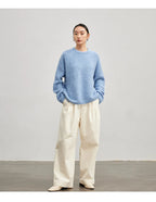 SuyaDream Warm Alpaca Pullovers for Woman, Dropped Sleeved Loose Sweaters, 2025 Fall Winter Top, Camel, Beige