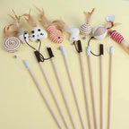 Cat Toy Cat Teaser Stick Handmade Cotton And Linen Woven Wooden Pole Cat Teaser Stick Cute Simulation Mouse Cat Interactive Toy