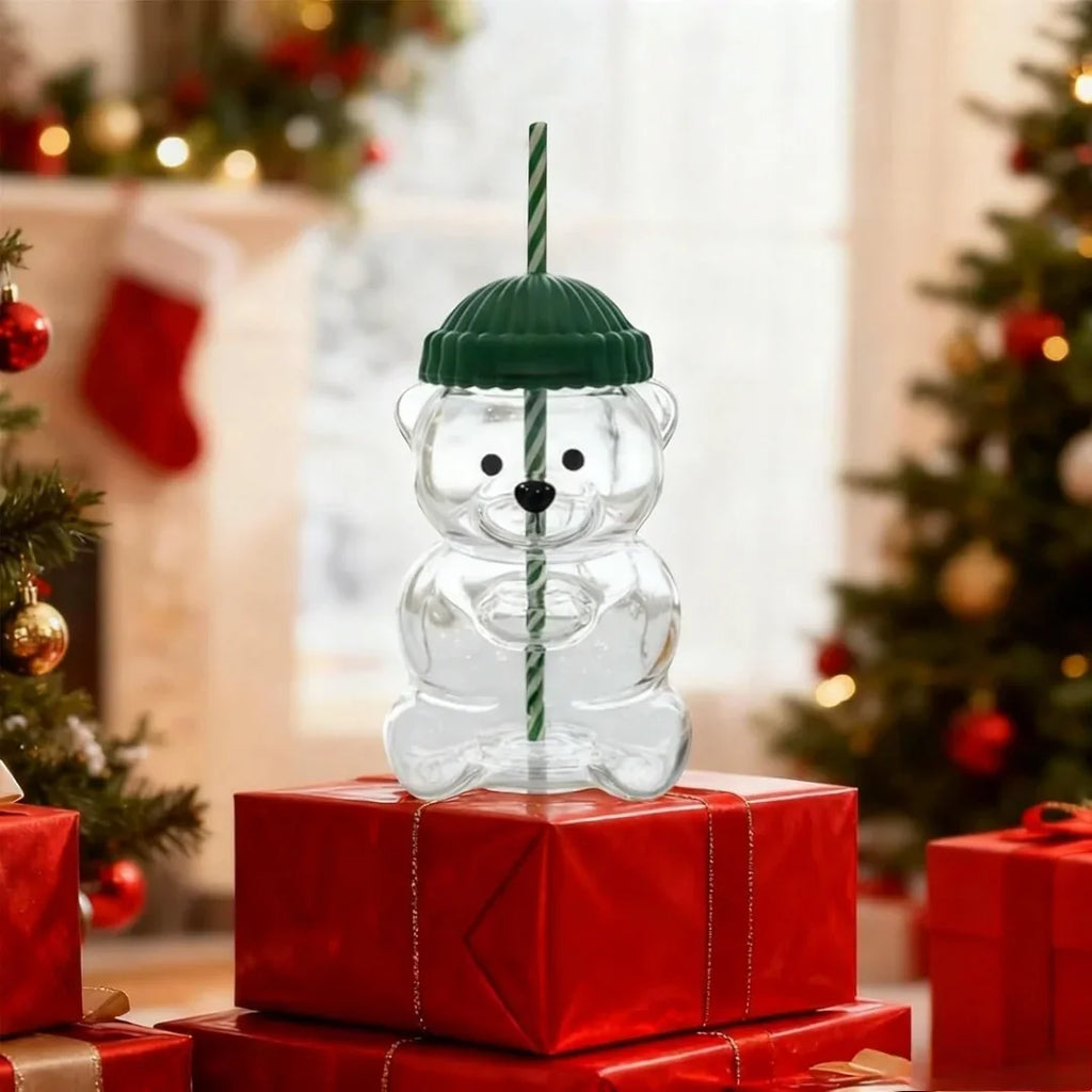 New 500ML Cartoon Bear shaped Coffee Cup Cute Bear Cup Straw Transparent Creative Milk Coffee Water Cup