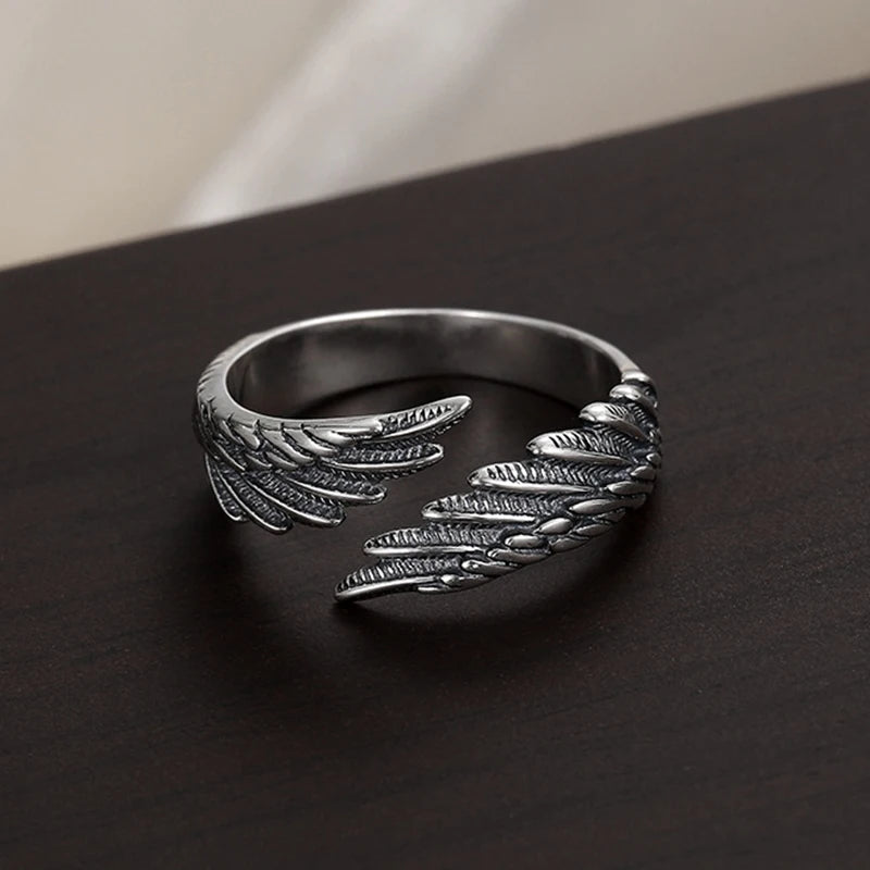 2pcs Vintage Angel Bat Wing Demon Eye Hip Hop Adjustable Couples Rings for Men Women Retro Silver Color Jewelry Party Daily