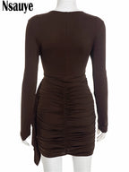 Nsauye New Fashion Women Short Wrap High Waisted Mini Winter Dress 2025 Outfits Sexy Night Club Party Evening Long Sleeve Dress