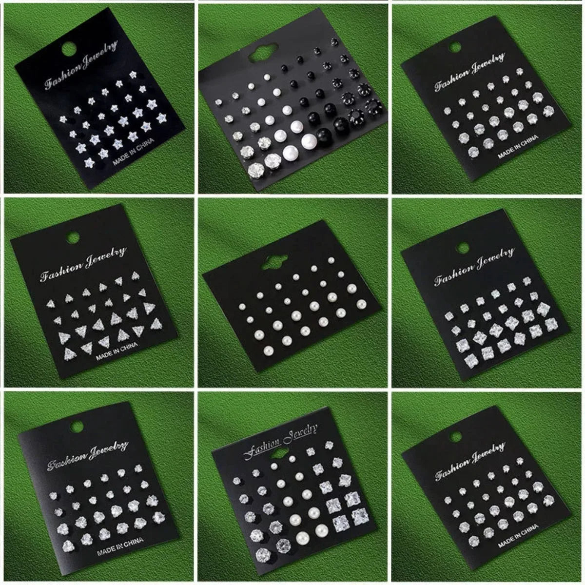 12 Pairs Set Stainless Steel Stud Earrings with Gemstone Buds Round Earrings Unisex Fashion Jewelry Gifts