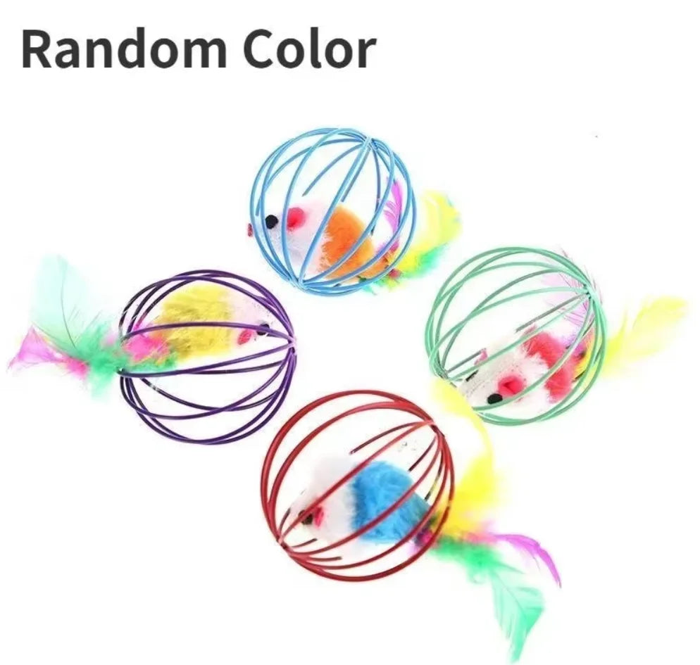 Interactive Cat Toy Mouse Ball Cage Random Color Plush Mouse  Kitten Play Toys for Indoor Kittens Exercise Pet Supplies