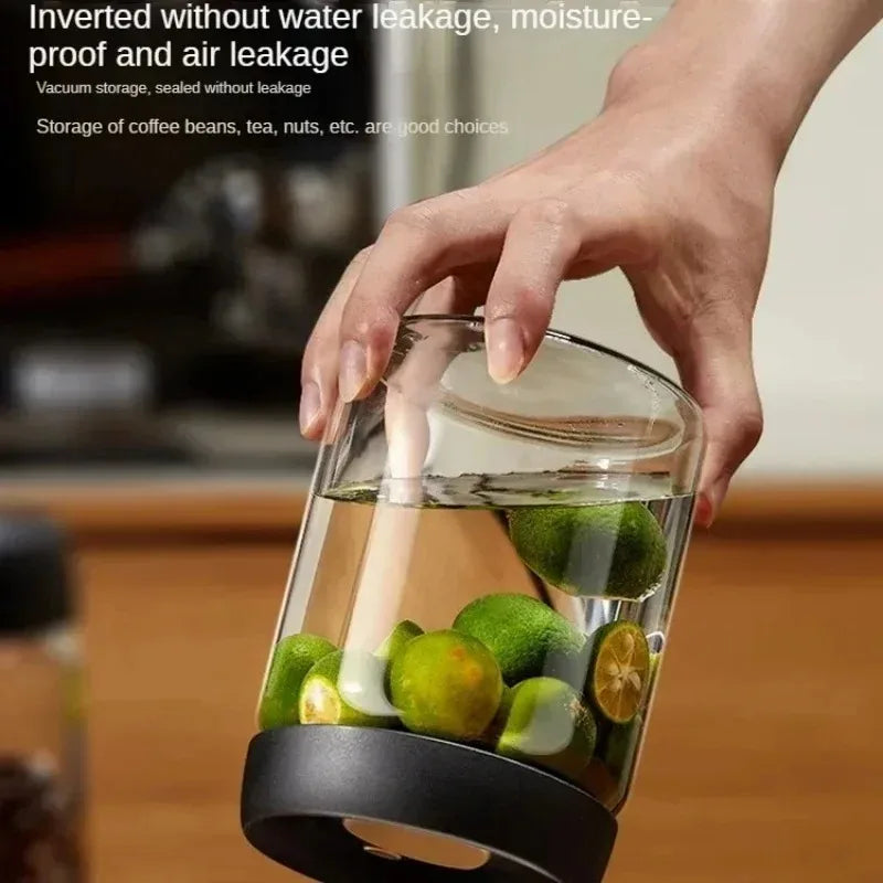 Manual Vacuum Sealed Coffee Jar High Borosilicate Glass Moisture Proof Tea Storage Container for Kitchen Coffee