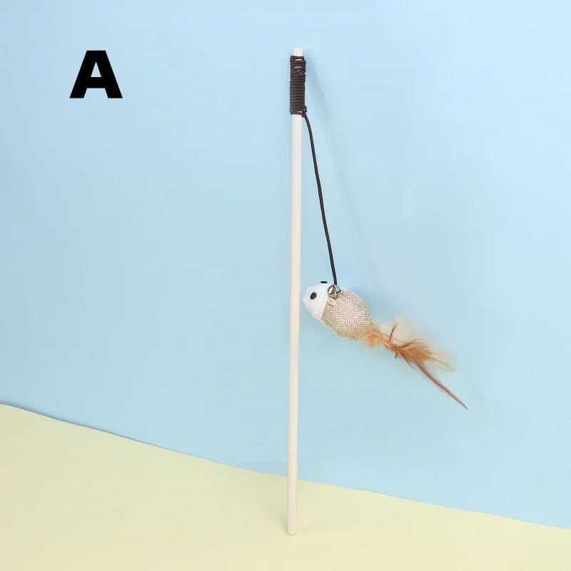Cat Toy Cat Teaser Stick Handmade Cotton And Linen Woven Wooden Pole Cat Teaser Stick Cute Simulation Mouse Cat Interactive Toy