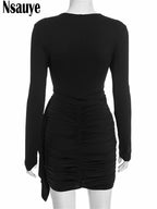Nsauye New Fashion Women Short Wrap High Waisted Mini Winter Dress 2025 Outfits Sexy Night Club Party Evening Long Sleeve Dress