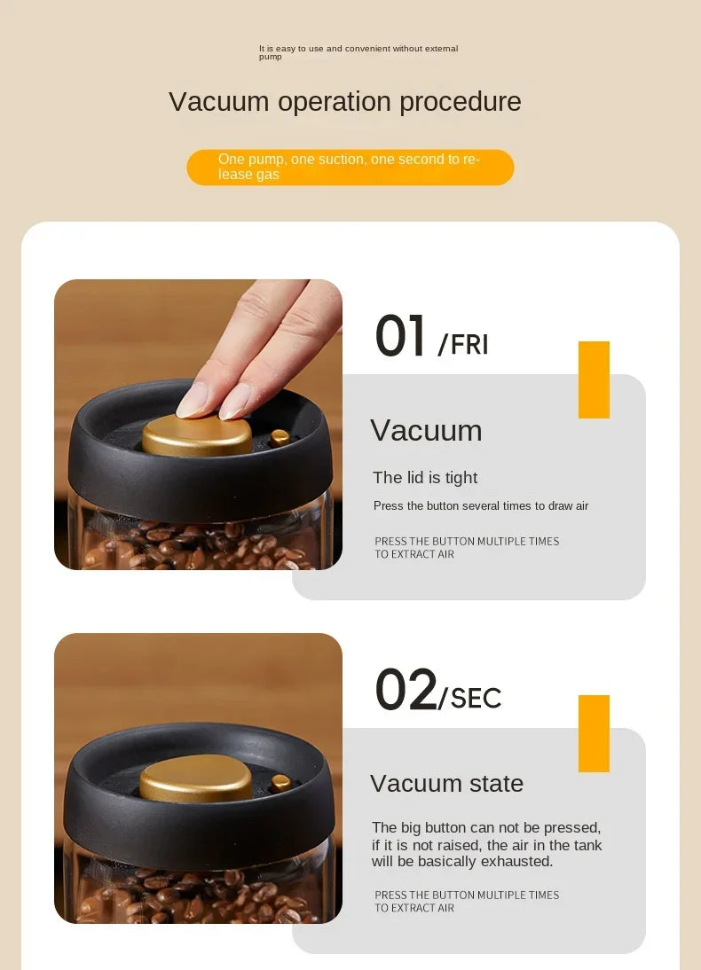 Manual Vacuum Sealed Coffee Jar High Borosilicate Glass Moisture Proof Tea Storage Container for Kitchen Coffee