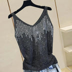 Rhinestones Tank Top Elegant Sleeveless Shiny Loose Knit Camis Corset Summer Women's Tube Top Aesthetic Clothing Korean