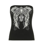 Gothic Print Black Strapless Tube Top Women Skinny Cropped Summer Casual Chic Graphic Tee Y2K Streetwear Basic Vest