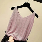 Rhinestones Tank Top Elegant Sleeveless Shiny Loose Knit Camis Corset Summer Women's Tube Top Aesthetic Clothing Korean